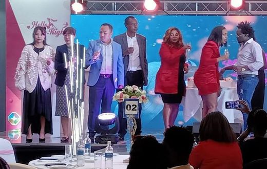 Rapper Diana Marua, Kevin Bahati and other celebrities when the rapper was unveiled alongside Dr Ofweneke and marriage counsellor Getrude Mungai to host Hello Mr Right, Season 3