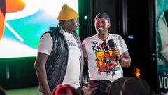 Tosh Gitonga (R) with Terence Creative during the official premiere of the Volume Series at EABL Terence is part of the cast of the series that premiered on Netflix yesterday