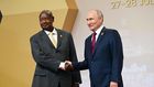Museveni shakes hands with Putin at the Russia-Africa Summit