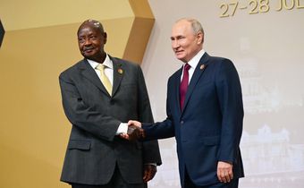 Museveni shakes hands with Putin at the Russia-Africa Summit