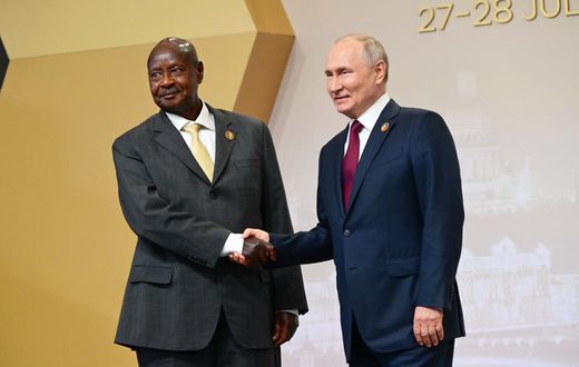 Museveni shakes hands with Putin at the Russia-Africa Summit
