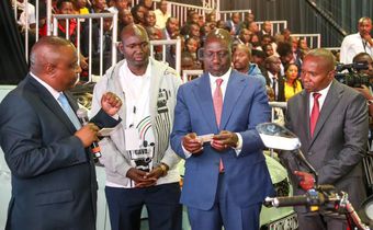 President William Ruto, Interior CS Kithure Kindiki & Immigration & Citizen Services PS Juilus Bitok during the launch of 5,000 digitized government services at KICC on June 30, 2023