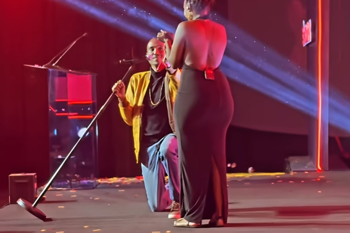 Actor Michael 'Smallz' Munyoki 'proposing' to Nikita Kering