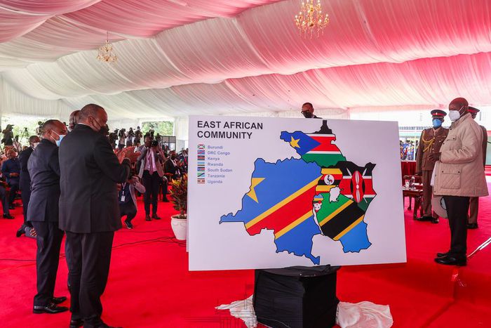 The new East Africa Community map comprising Democratic Republic of Congo, the bloc's newly admitted Member State/Photo by @StateHouseKenya/Kenya