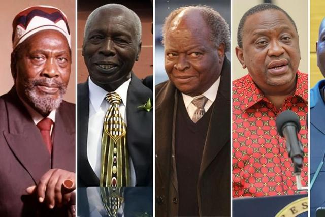 From left: Jomo Kenyatta, Daniel Arap Moi, Mwai Kibaki, Uhuru Kenyatta and William Ruto