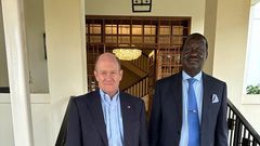 Azimio leader Raila Odinga with Senator Chris Coons on Sunday, August 13, 2023