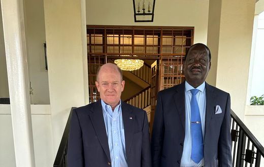 Azimio leader Raila Odinga with Senator Chris Coons on Sunday, August 13, 2023