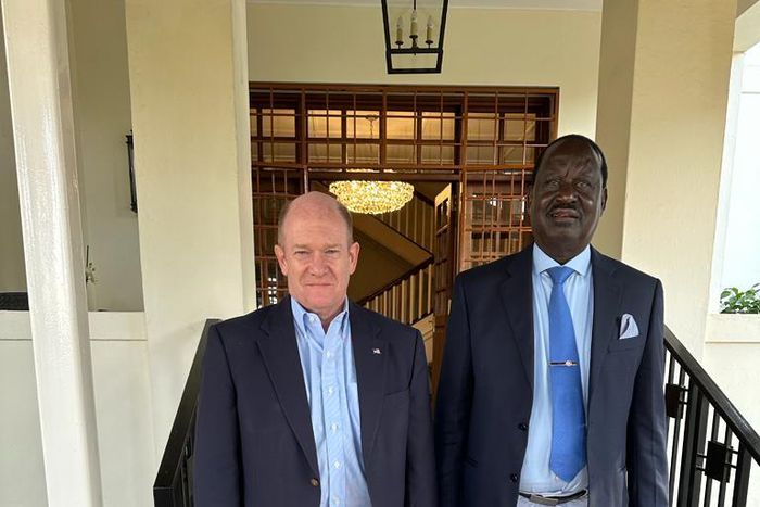 Azimio leader Raila Odinga with Senator Chris Coons on Sunday, August 13, 2023