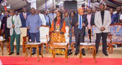 Raila Odinga, Marta Karua, Eugene Wamalwa when they  joined the congregation at Jesus Teaching Ministry in Embakasi for Sunday service.