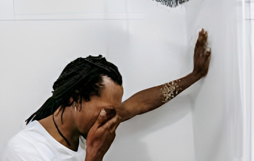 Man crying in the bathroom