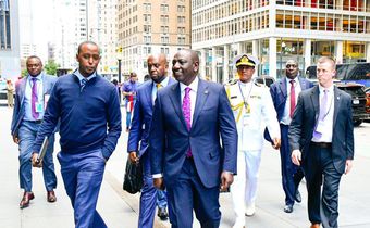President William Ruto accompanied by his aides in US during a past trip
