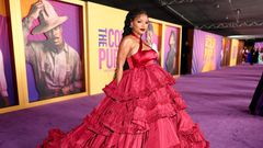 Halle Bailey, who plays a younger version of Ciara's character, opted for a voluminous tiered red dress for the occasion.