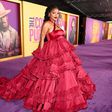Halle Bailey, who plays a younger version of Ciara's character, opted for a voluminous tiered red dress for the occasion.
