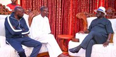 Lawyer Cliff Ombeta, Pastor Ezekiel Odero and Former Prime Minister Raila Odinga at the New Life Church Pastor's home in Mavueni, Kilifi county on Saturday, May 06