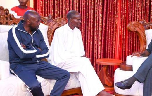 Lawyer Cliff Ombeta, Pastor Ezekiel Odero and Former Prime Minister Raila Odinga at the New Life Church Pastor's home in Mavueni, Kilifi county on Saturday, May 06
