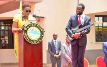 Meru Governor Kawira Mwangaza with her husband Murega Baichu during her swearing in ceremony