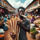 An AI-generated image of a man carrying and chewing Mukombero