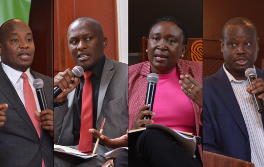 Former Kenya Editors Guild chairperson Linus Kaikai, KPJA chair Duncan Khaemba, Daily Nation Executive Editor Pamella Sittoni and KUJ Secretary-General Eric Oduor | Photos: Muturi Kanini