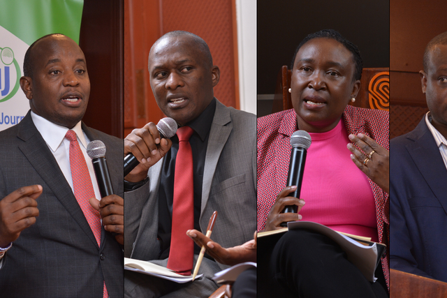Former Kenya Editors Guild chairperson Linus Kaikai, KPJA chair Duncan Khaemba, Daily Nation Executive Editor Pamella Sittoni and KUJ Secretary-General Eric Oduor | Photos: Muturi Kanini