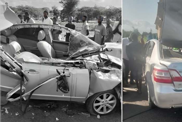 A collage image of Chewani MCA Hamisi Iddi Deye’s car following the accident that claimed his life along Malindi-Garsen Road on Saturday, June 17, 2023