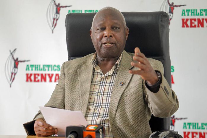Athletics Kenya president Gen Jack Tuwei address a press conference, on December 15 2021 at Riadha House. Photo/CHRIS OMOLLO Copyright: xGOODWINSx