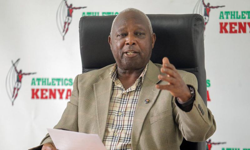 Athletics Kenya president Gen Jack Tuwei address a press conference, on December 15 2021 at Riadha House. Photo/CHRIS OMOLLO Copyright: xGOODWINSx