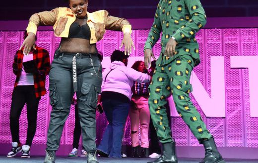 File image of Njugush and Wakavinye on stage