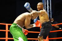 Karim Mandonga in action against Daniel Wanyonyi at the KICC