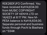 Screenshot of what MCSK sent to Bien via M-Pesa