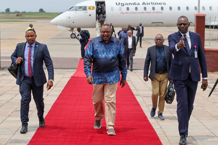 Former President Uhuru Kenyatta at N'Djili International Airport in the Democratic Republic of Congo (DRC) on January 19, 2024