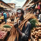An AI-generated image of a man carrying and chewing Mukombero