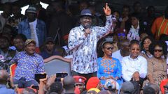 Raila Odinga in the company of Martha Karua of Narc-Kenya, Wiper's Kalonzo Musyoka and former Devolution Cabinet Secretary Eugene Wamalwa, Mwangi wa Iria among others in Kamkunji
