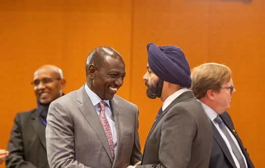 President William Ruto with Word Bank President Ajaypal Singh Banga on the sidelines of the G20 Compact with Africa Conference on Economic Cooperation, Promotion of Private Investment held in Berlin, Germany.