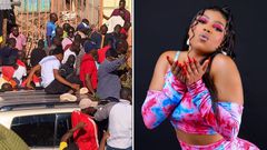 Peter Salasya (left) on top of the car and Manzi wa Kibera