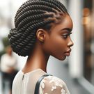 DALL·E 2024-05-08 124651 - Image of an African woman with Flat Twists hairstyle The woman is dressed in elegant attire The hairstyle consists of two strands of hair twisted fl