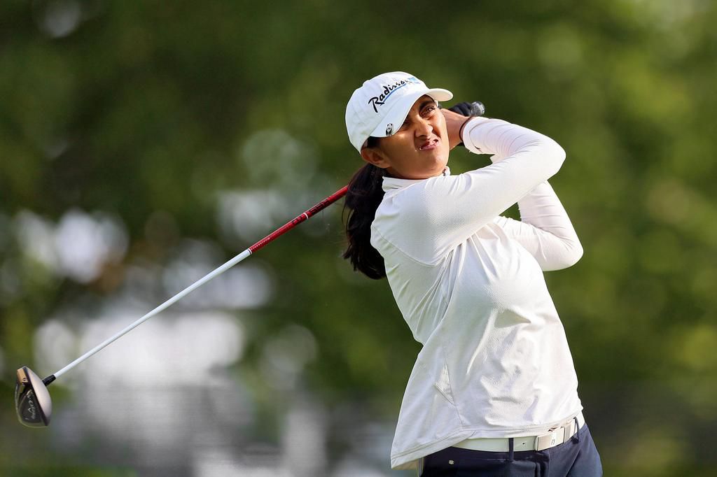 Dana Open Aditi Ashok of Bangalore, India hits from the 3rd tee during the second round of the Dana Open presented by Marathon at Highland Meadows Golf Club in Sylvania, Ohio USA, on Friday, September 2, 2022.