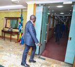 Deputy President Rigathi Gachagua arrives at his Harambee House Annex office on March 27, 2023