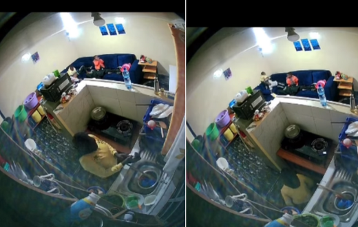 A CCTV captures a house help peeing in the kitchen