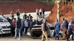 The Scene of an accident involving a trailer and a personal car along Southern Bypass in Nairobi on Saturday, October 14, 2023
