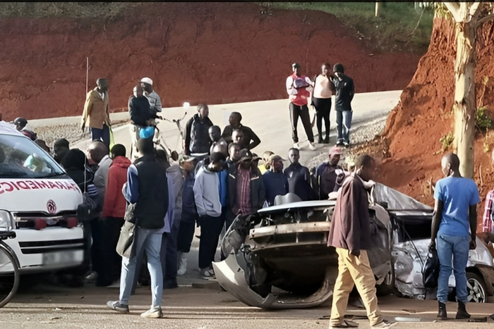 The Scene of an accident involving a trailer and a personal car along Southern Bypass in Nairobi on Saturday, October 14, 2023