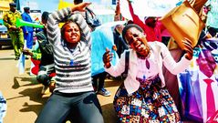 Mercy Tarus (left) during protests against Uasin Gishu County Government on August 9, 2023