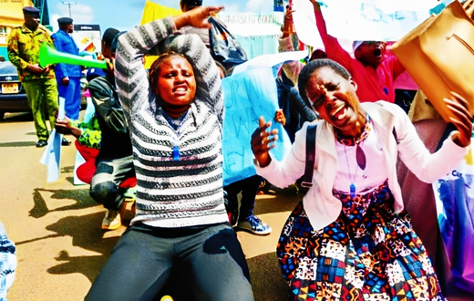 Mercy Tarus (left) during protests against Uasin Gishu County Government on August 9, 2023