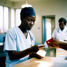An AI-generated image of a patient-in-a-hospital-reception