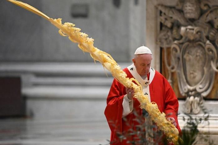 Pope Francis celebrated Palm Sunday mass behind closed doors at St Peter's on Sunday