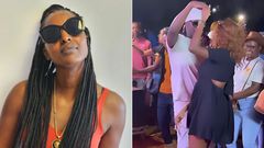 Kwambox (left) and Nameless dancing with a fan