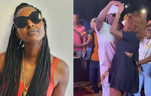 Kwambox (left) and Nameless dancing with a fan