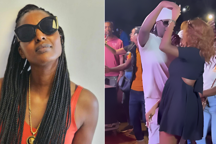 Kwambox (left) and Nameless dancing with a fan