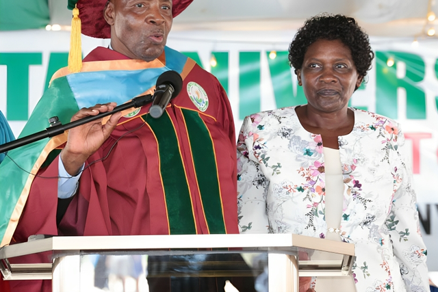 Education Cabinet Secretary Ezekiel Machogu introduced his wife Jemimah Machogu to the public on Friday, November 24, during a graduation ceremony at Taita Taveta University.