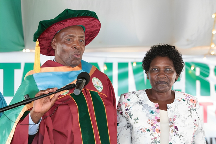Education Cabinet Secretary Ezekiel Machogu introduced his wife Jemimah Machogu to the public on Friday, November 24, during a graduation ceremony at Taita Taveta University.