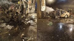 A collage image of the scene of the Sunday morning accident in which a motorist burnt to death along Thika Road